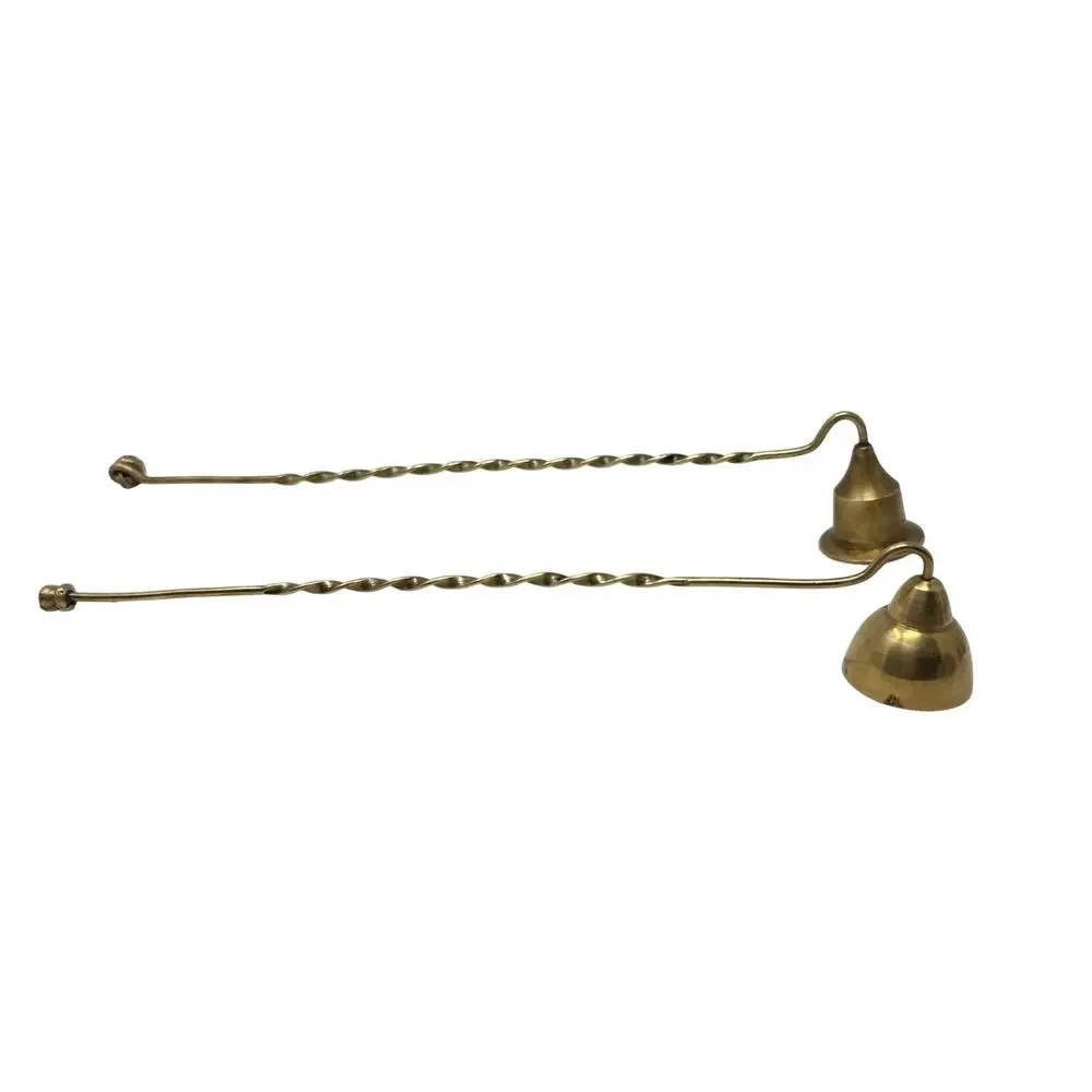 Vintage Brass Candle Snuffer Set Mismatched Pair Twisted Handles Bell Finial